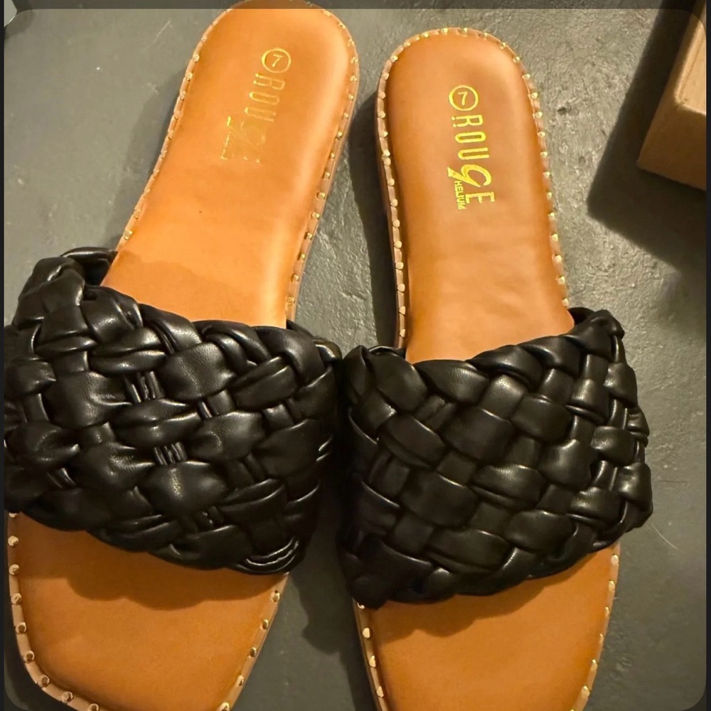Black Woven Women's Slides
